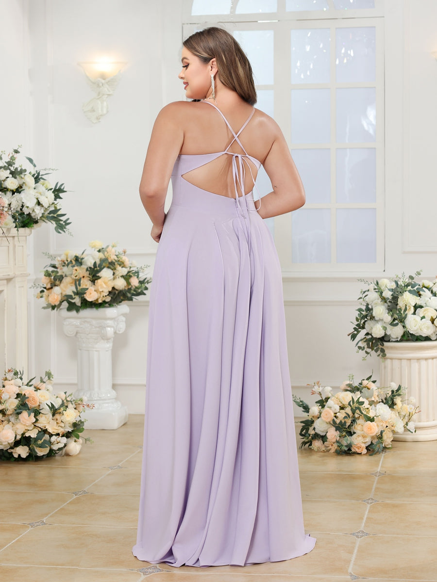 A-Line/Princess Spaghetti Straps Long Plus Size Wedding Party Dresses with Split Side - Image 2