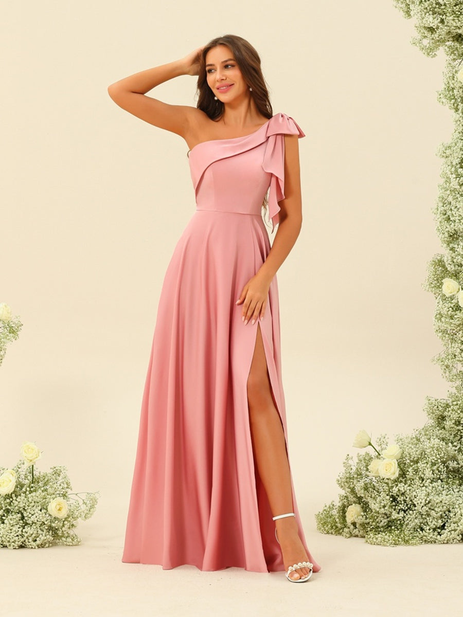A-Line/Princess One-Shoulder Split Side Bridesmaid Dresses - 이미지 4