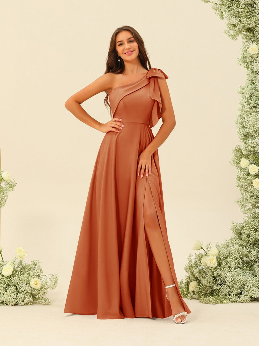 A-Line/Princess One-Shoulder Split Side Bridesmaid Dresses - 이미지 11