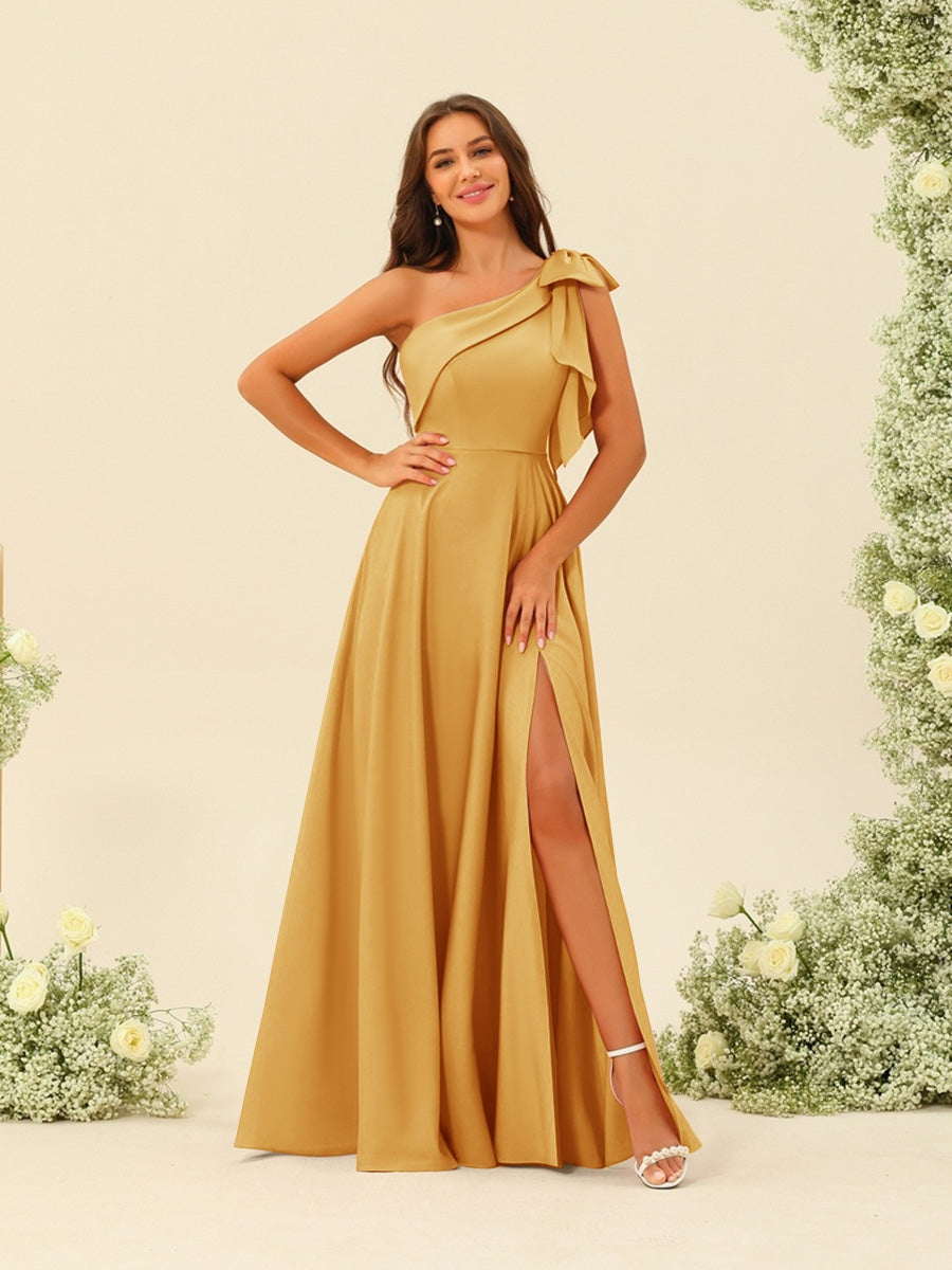 A-Line/Princess One-Shoulder Split Side Bridesmaid Dresses - 이미지 24