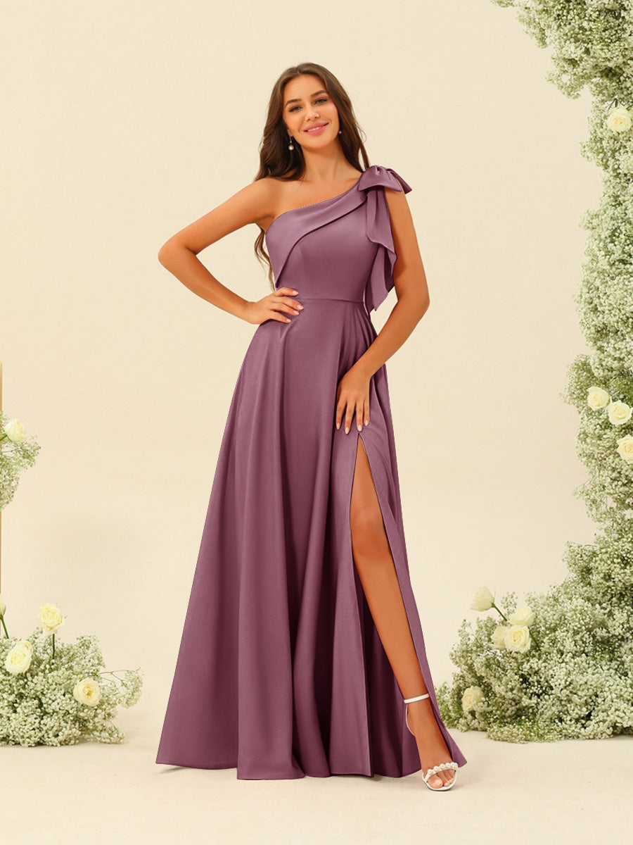 A-Line/Princess One-Shoulder Split Side Bridesmaid Dresses - 이미지 39