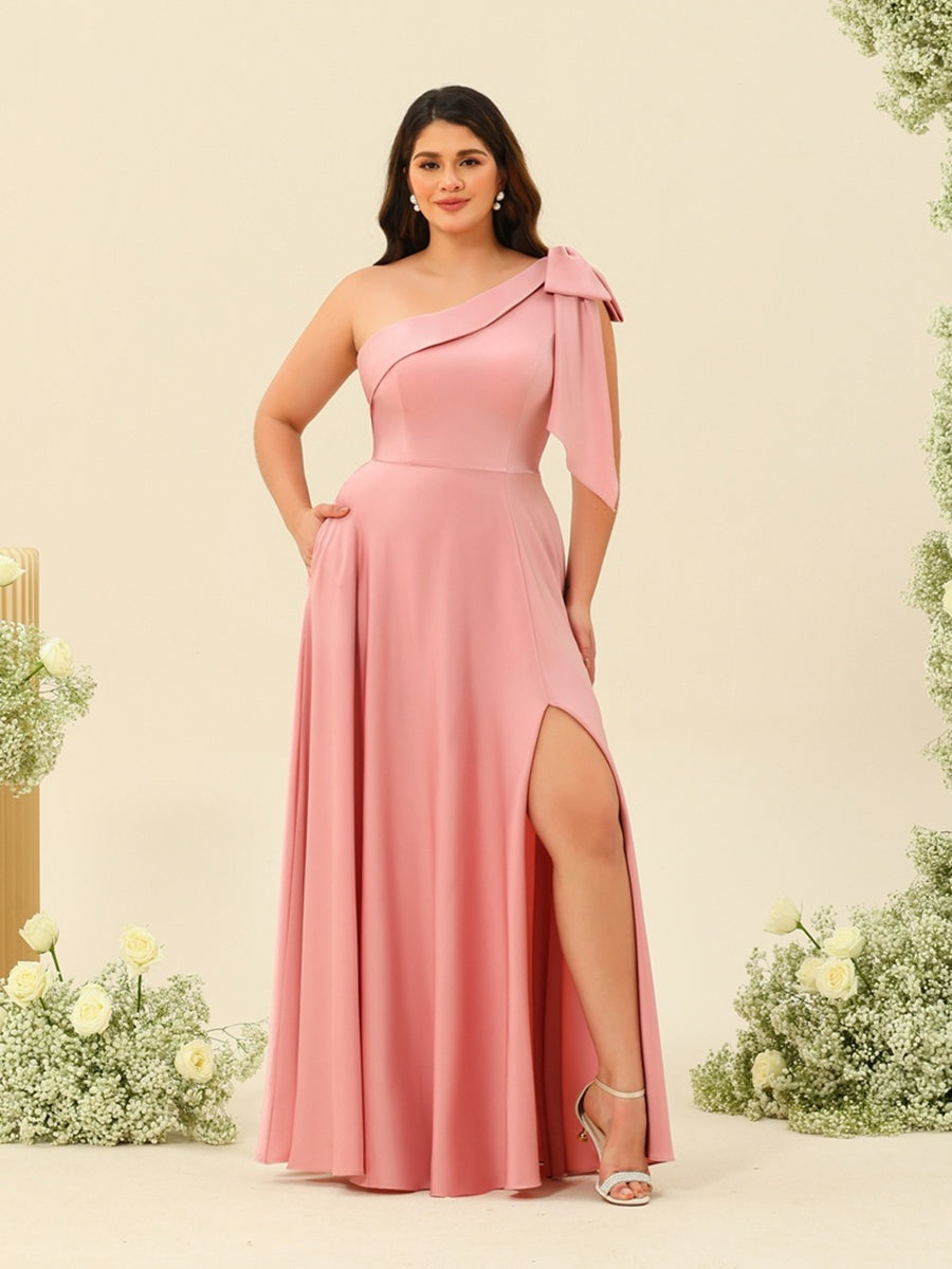 A-Line/Princess One-Shoulder Split Side Plus Size Bridesmaid Dresses - 이미지 3