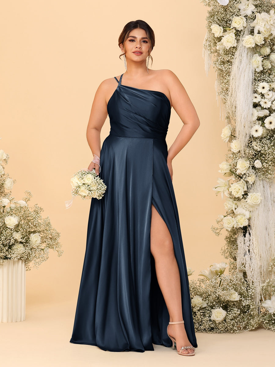 A-Line/Princess Spaghetti Straps Sleeveless Plus Size Bridesmaid Dresses With Split Side - 画像 (37)