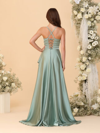 A-Line/Princess Spaghetti Straps Sleeveless Sweep Train Bridesmaid Dresses With Split Side