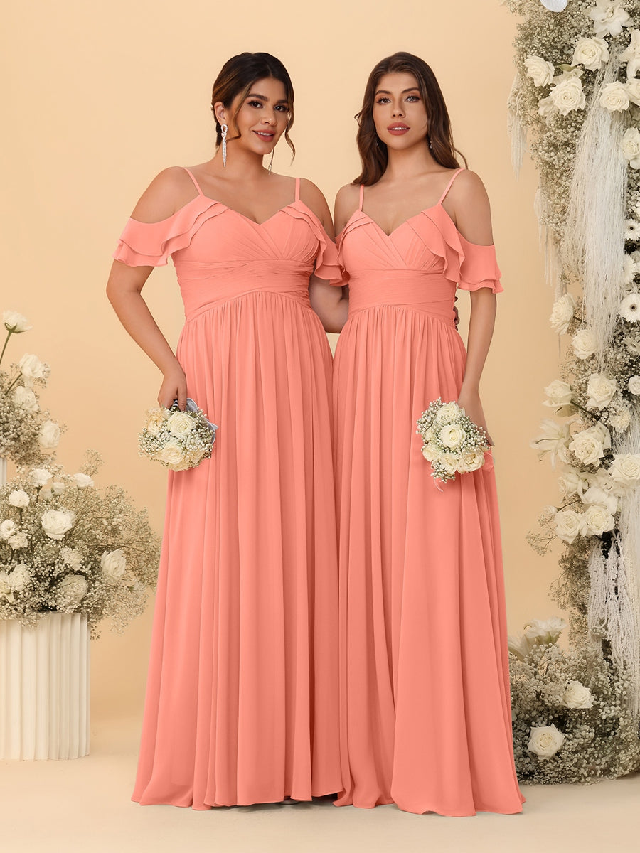 A-Line/Princess V-Neck Spaghetti Straps Chiffon Ruched  Bridesmaid Dresses - Image 64