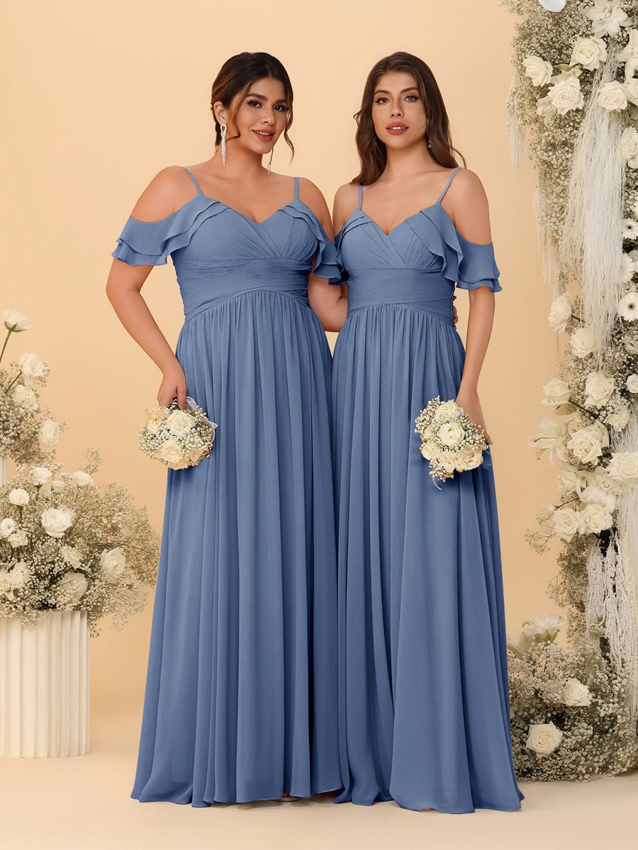A-Line/Princess V-Neck Spaghetti Straps Chiffon Ruched  Bridesmaid Dresses - Image 69