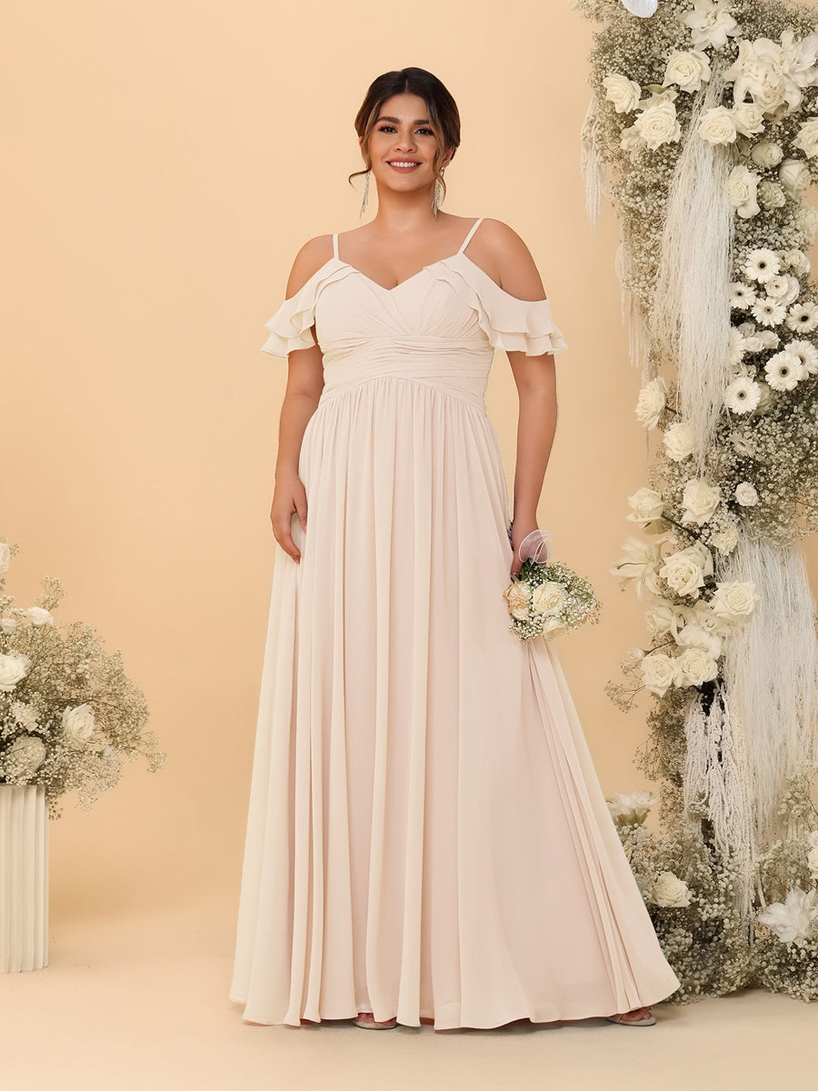A-Line/Princess V-Neck Spaghetti Straps Chiffon Ruched Plus Size Bridesmaid Dresses - 이미지 33