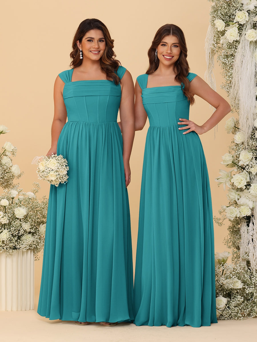 Chiffon A-Line/Princess Square Neck Sleeveless Bridesmaid Dresses with Pleats - Image 7