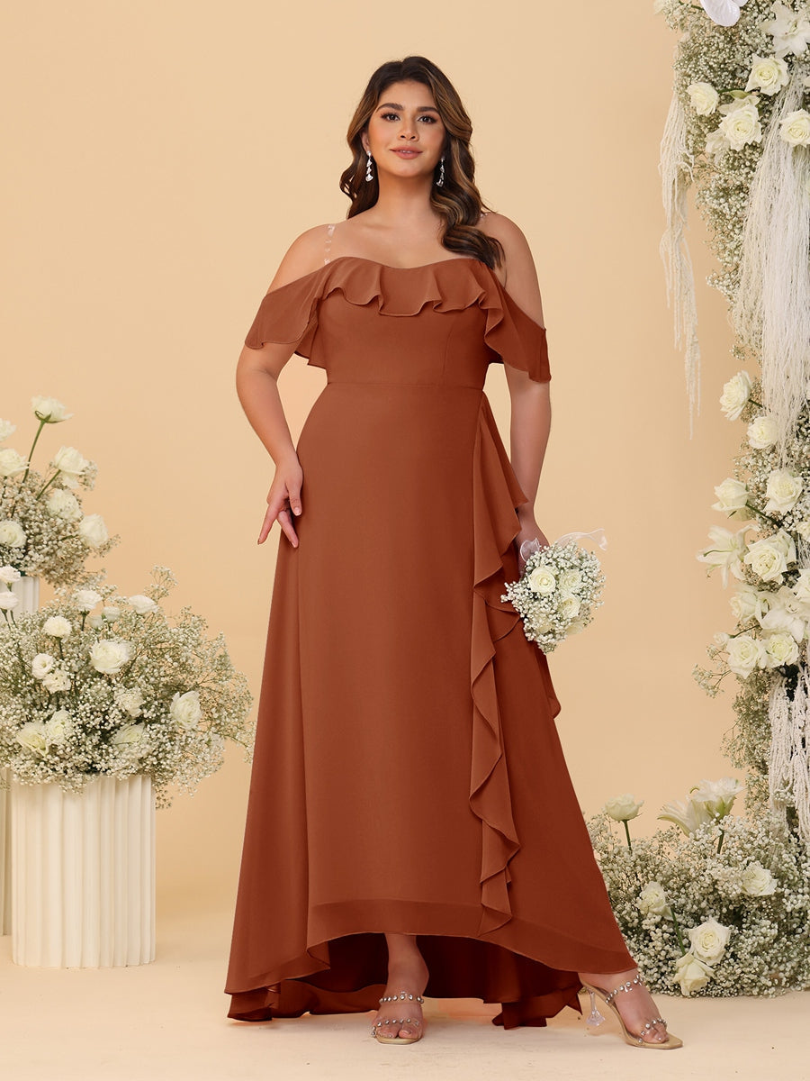 A-Line/Princess Off-the-Shoulder Plus Size Bridesmaid Dresses with Ruffles - Image 10