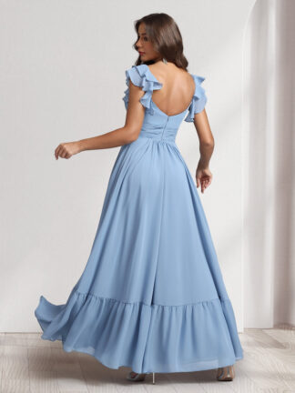 A-Line/Princess V-Neck Ankle-Length Bridesmaid Dresses With Ruffles & Split Side