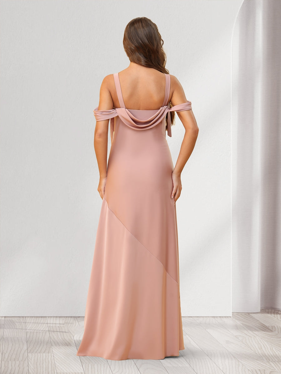 Sheath/Column Cold Shoulder Floor-Length Bridesmaid Dresses with Bowknots - 이미지 2