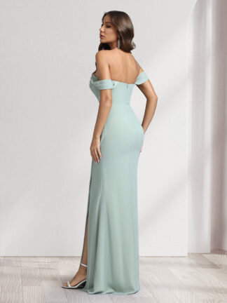 Sheath/Column Off-the-Shoulder Long Bridesmaid Dresses with Split Side