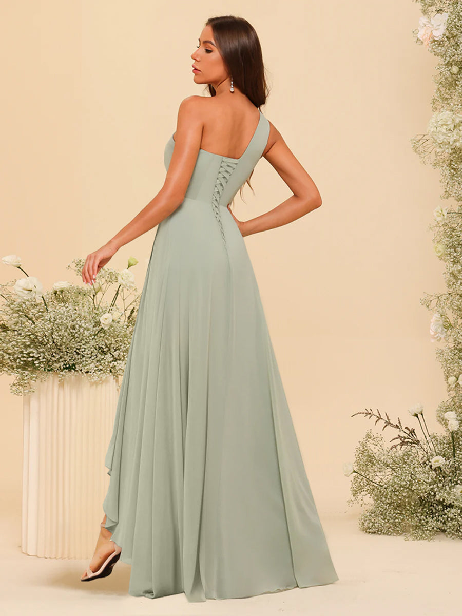 A-line/Princess One-The-Shoulder Asymmetrical Long Bridesmaid dresses - 이미지 2