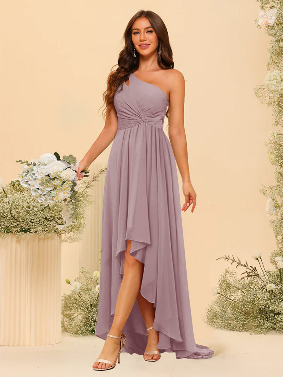 A-line/Princess One-The-Shoulder Asymmetrical Long Bridesmaid dresses - 이미지 24