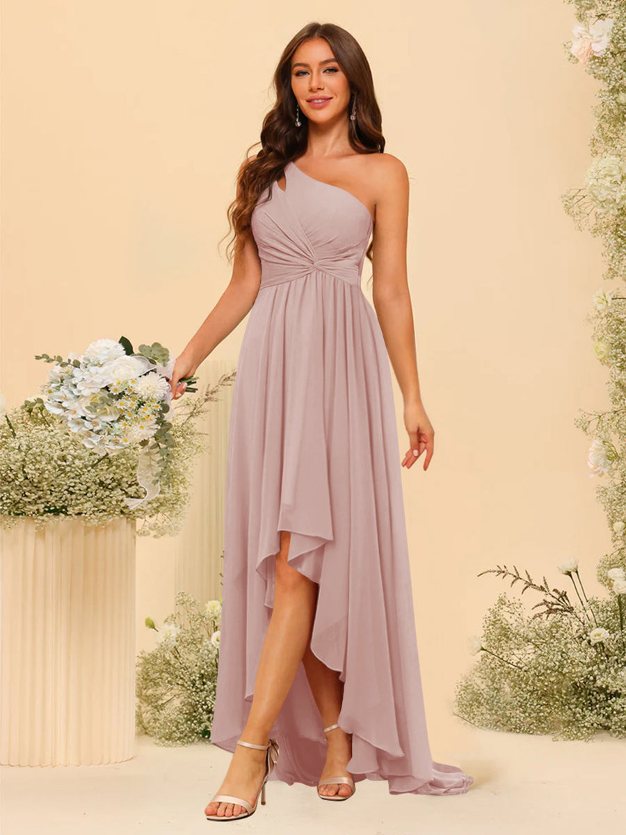 A-line/Princess One-The-Shoulder Asymmetrical Long Bridesmaid dresses - 이미지 3