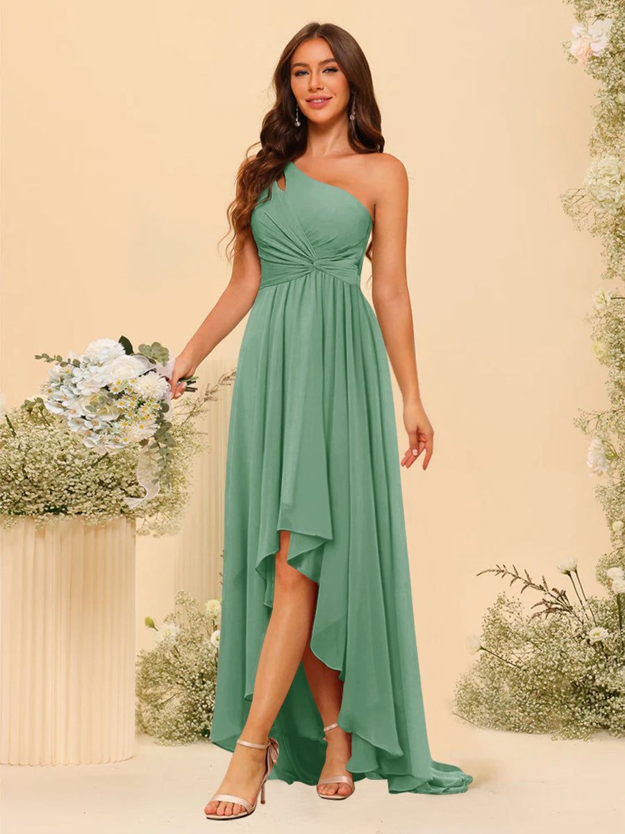A-line/Princess One-The-Shoulder Asymmetrical Long Bridesmaid dresses - 이미지 11