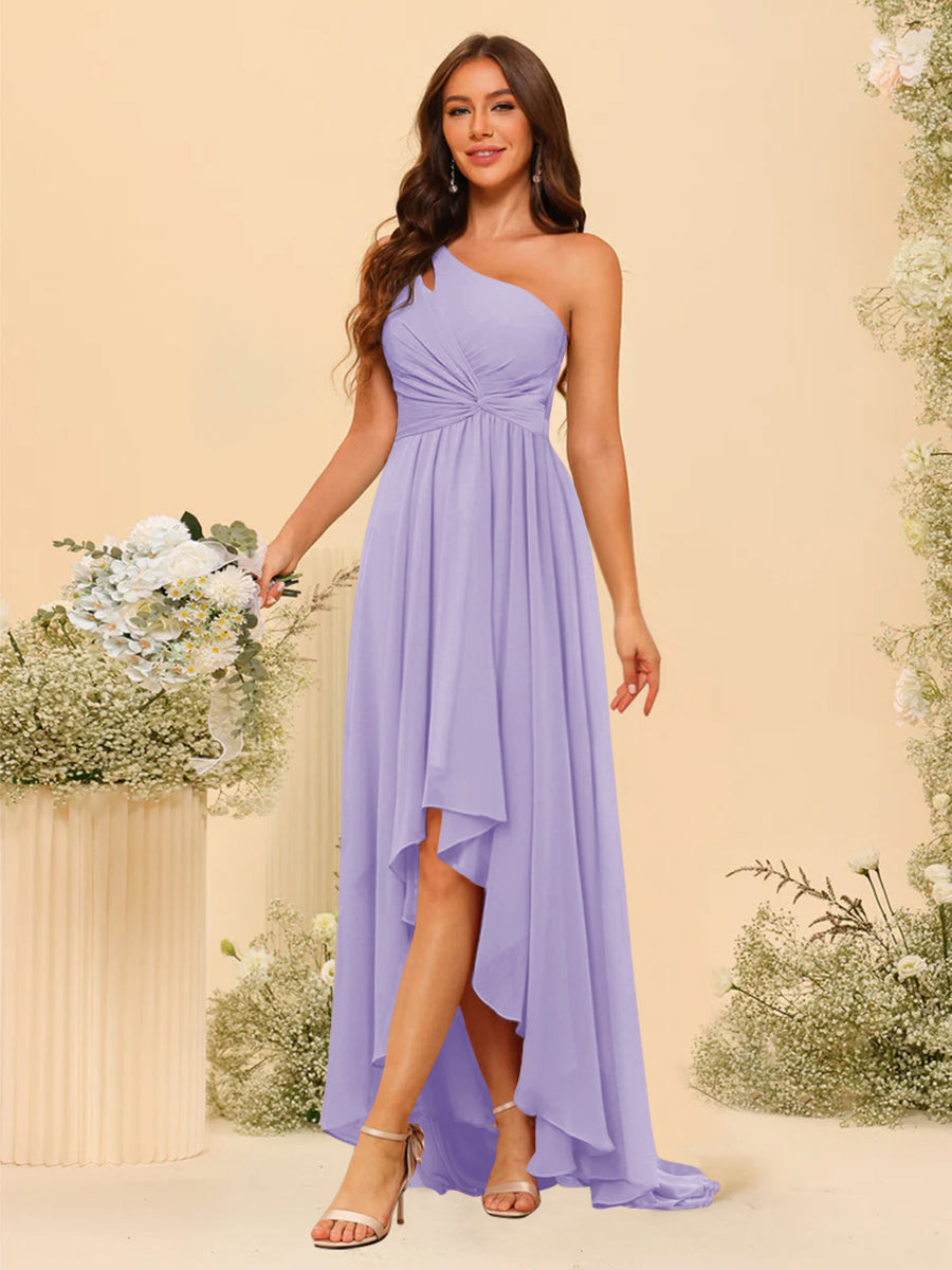A-line/Princess One-The-Shoulder Asymmetrical Long Bridesmaid dresses - 이미지 9