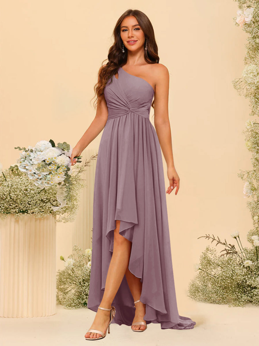 A-line/Princess One-The-Shoulder Asymmetrical Long Bridesmaid dresses - 이미지 25