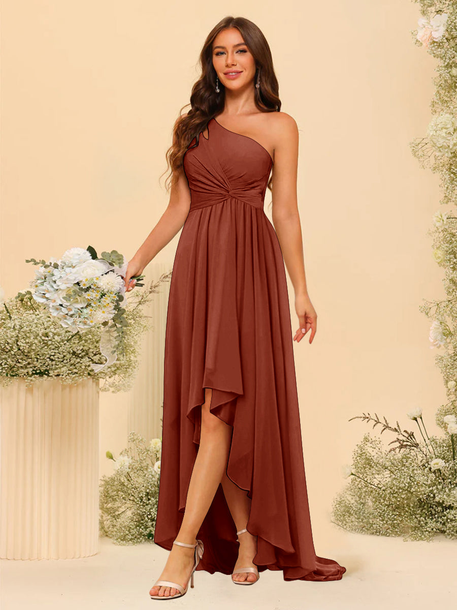 A-line/Princess One-The-Shoulder Asymmetrical Long Bridesmaid dresses - 이미지 8