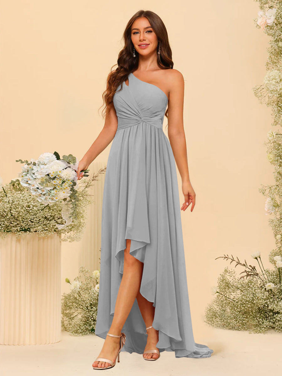 A-line/Princess One-The-Shoulder Asymmetrical Long Bridesmaid dresses - 이미지 16