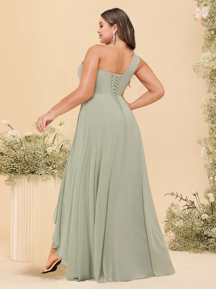 A-line/Princess One-The-Shoulder Asymmetrical Long Plus Size Bridesmaid dresses - Image 2