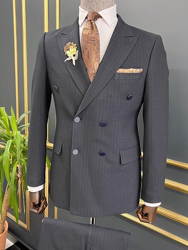 Men's Standard Fit Double Breasted Six-buttons 2 Pieces Wedding Suits - 画像 (2)