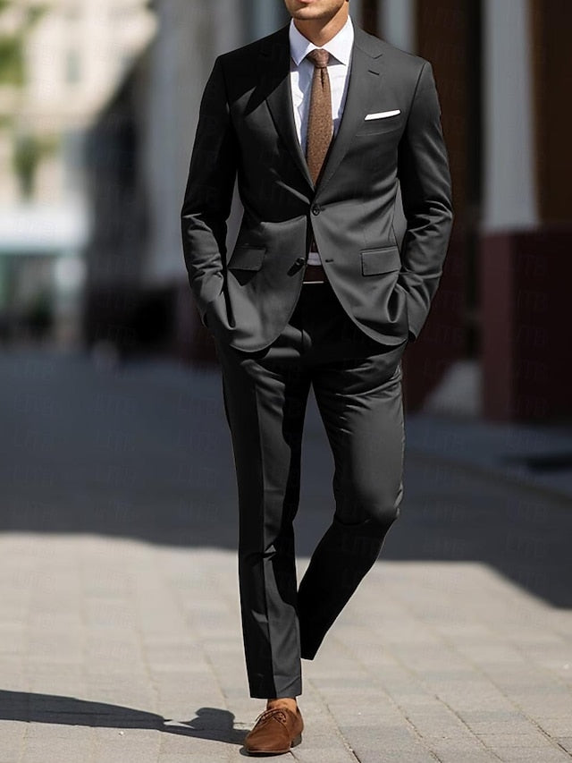 Men's Tailored Fit Single Breasted Two-buttons 2 Pieces Wedding Suits - 画像 (2)