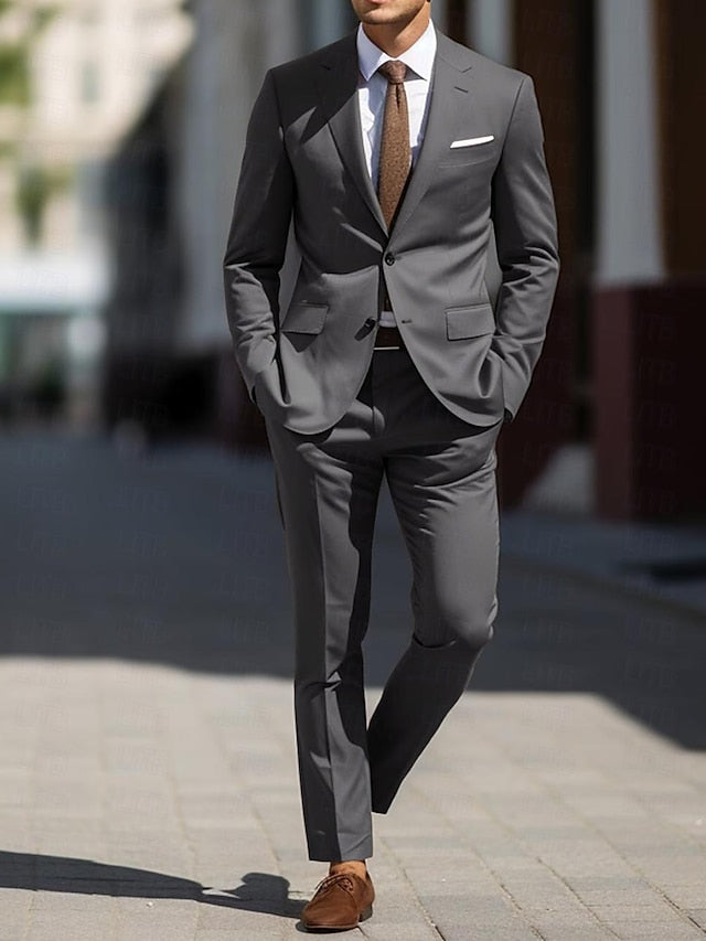 Men's Tailored Fit Single Breasted Two-buttons 2 Pieces Wedding Suits - 画像 (3)