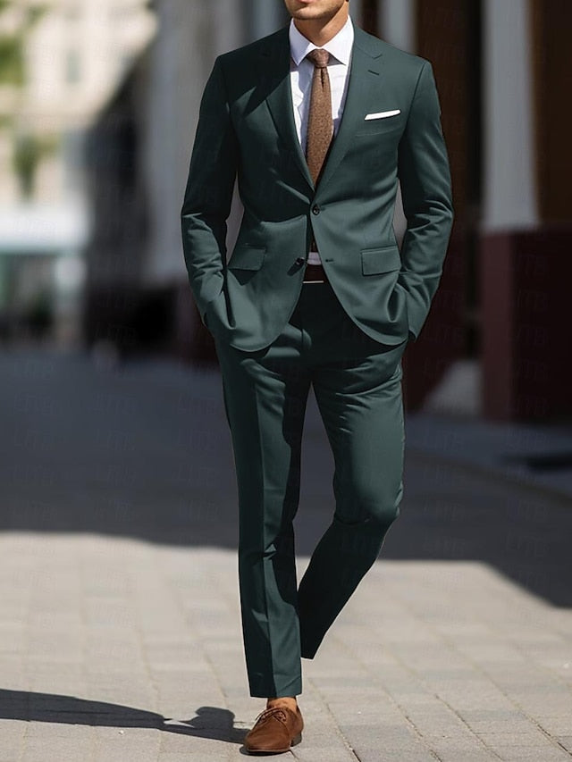 Men's Tailored Fit Single Breasted Two-buttons 2 Pieces Wedding Suits - 画像 (4)