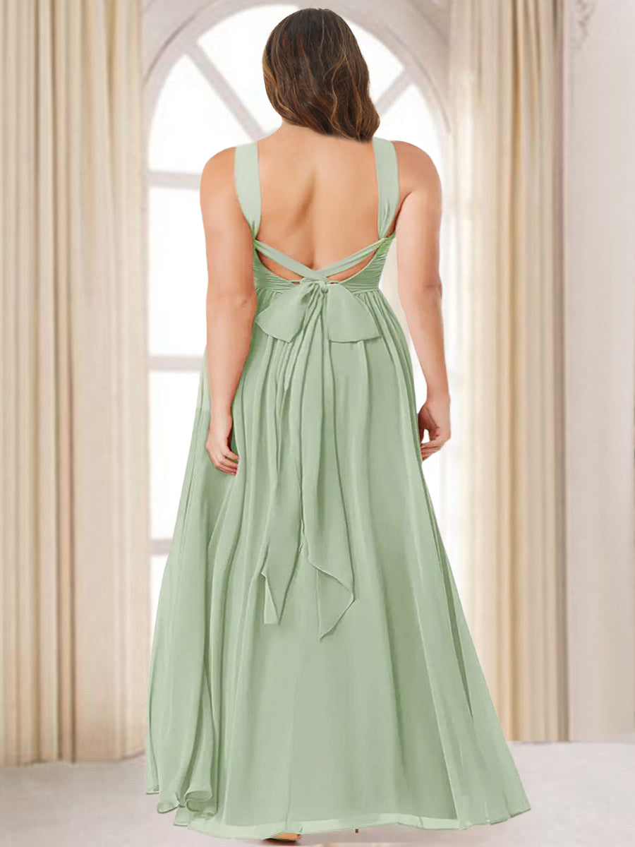 A-Line/Princess Halter Long Plus Size Bridesmaid Dresses with Split Side - 画像 (2)