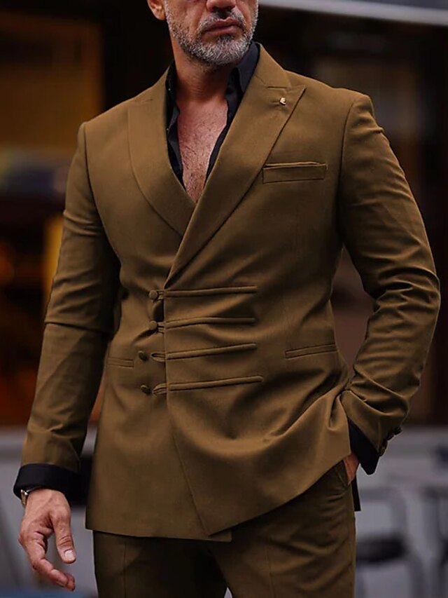 Men's Standard Fit Double Breasted Six-buttons 2 Pieces Wedding Suits - 이미지 2