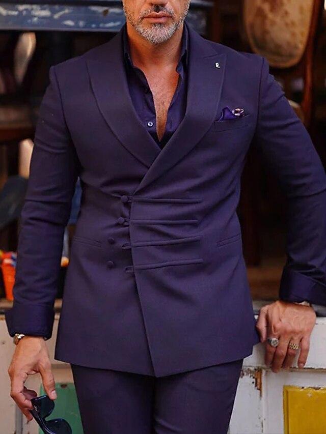 Men's Standard Fit Double Breasted Six-buttons 2 Pieces Wedding Suits - 이미지 3