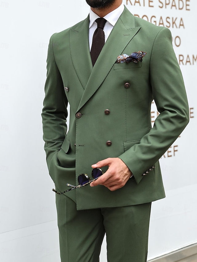 Men's Tailored Fit Double Breasted Six-buttons 2 Pieces Wedding Suits - 이미지 2