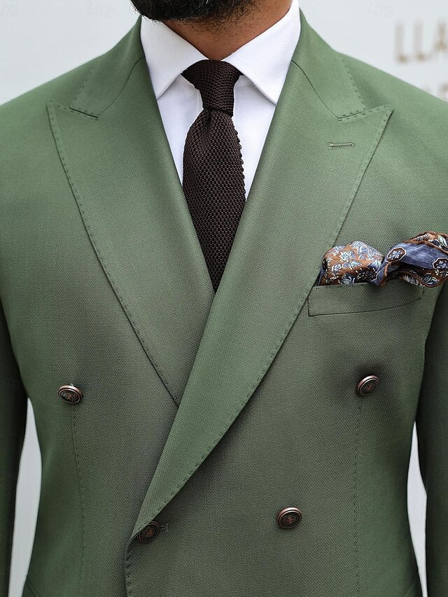 Men's Tailored Fit Double Breasted Six-buttons 2 Pieces Wedding Suits - 이미지 3