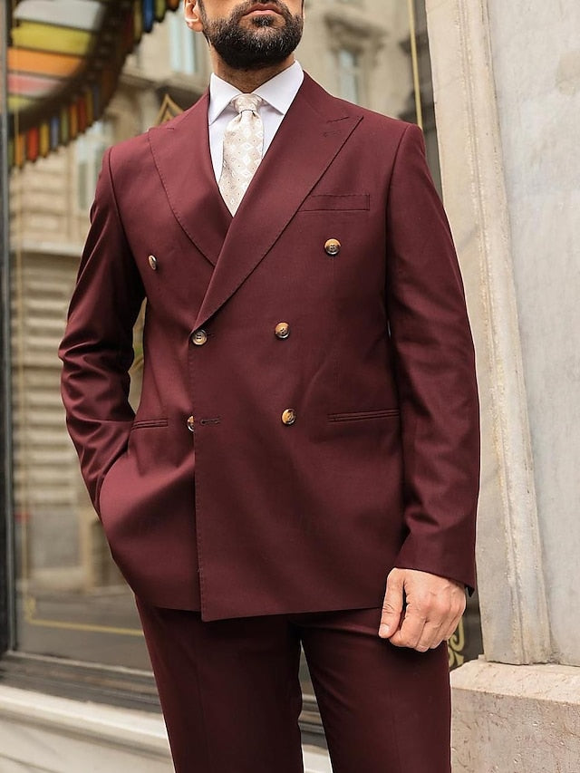 Men's Tailored Fit Double Breasted Six-buttons 2 Pieces Wedding Suits - 이미지 7