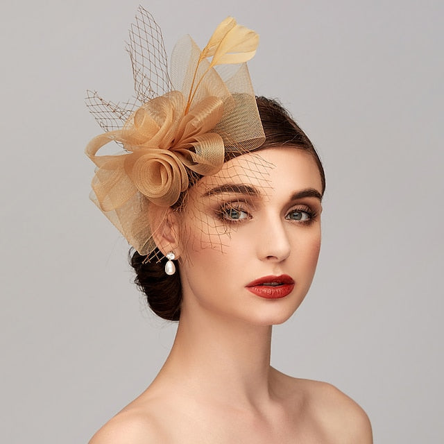 Elegant Net Mesh Tulle Fascinator Hats Headpiece Clip Headband with Bow - Image 3