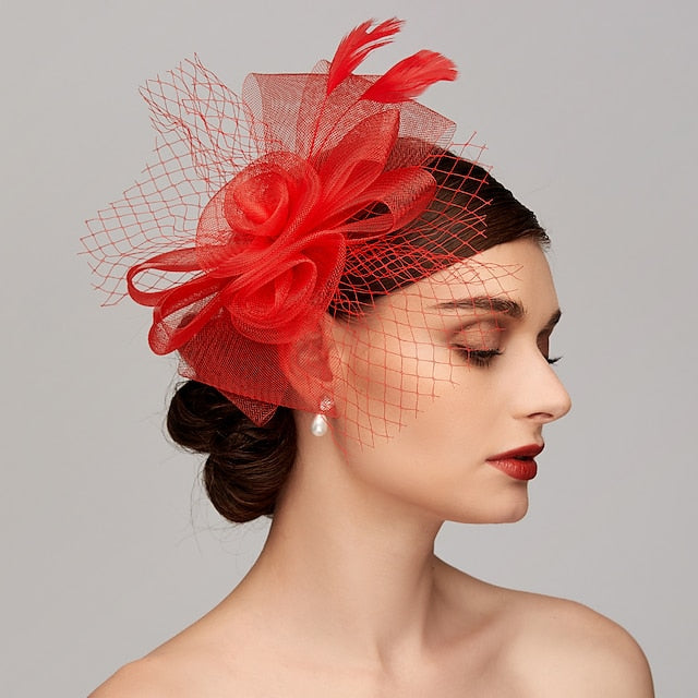 Elegant Net Mesh Tulle Fascinator Hats Headpiece Clip Headband with Bow - Image 5
