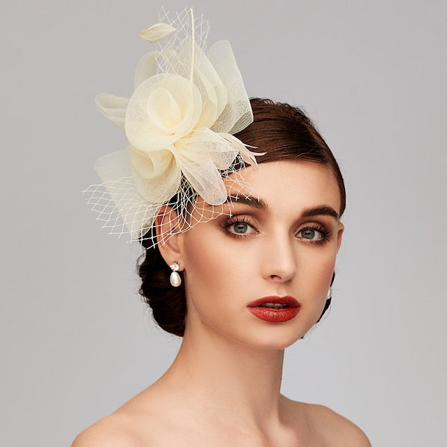 Elegant Net Mesh Tulle Fascinator Hats Headpiece Clip Headband with Bow - Image 10