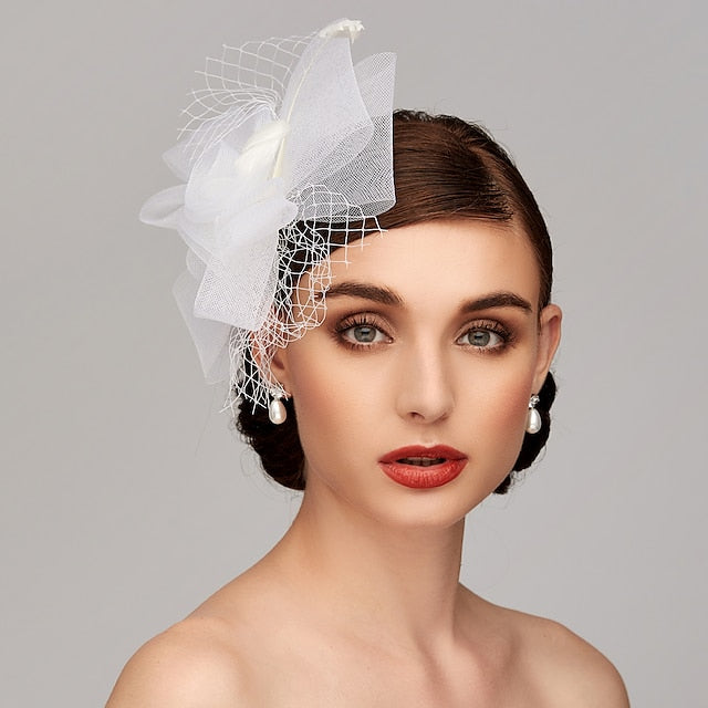 Elegant Net Mesh Tulle Fascinator Hats Headpiece Clip Headband with Bow - Image 6