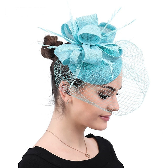 Fascinators Linen Party Evening Cocktail With Feather Headpiece - 画像 (2)