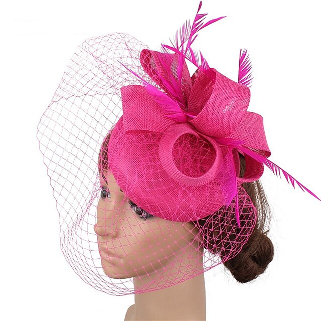Fascinators Linen Party Evening Cocktail With Feather Headpiece - 画像 (3)
