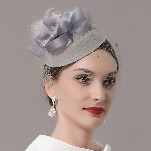 Fascinators Net Wedding Horse Race With Flower Feather Headpiece - 画像 (7)