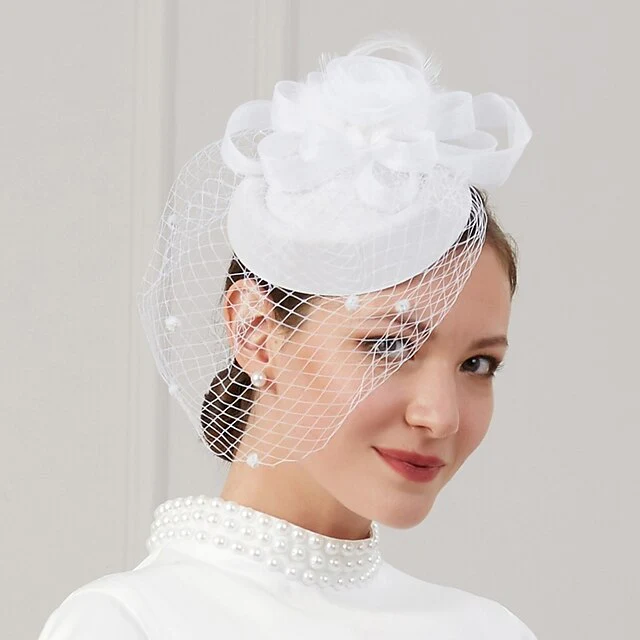 Fascinators Net Wedding Horse Race With Flower Feather Headpiece - 画像 (2)