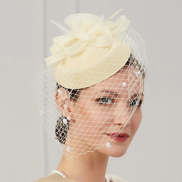 Fascinators Net Wedding Horse Race With Flower Feather Headpiece - 画像 (3)