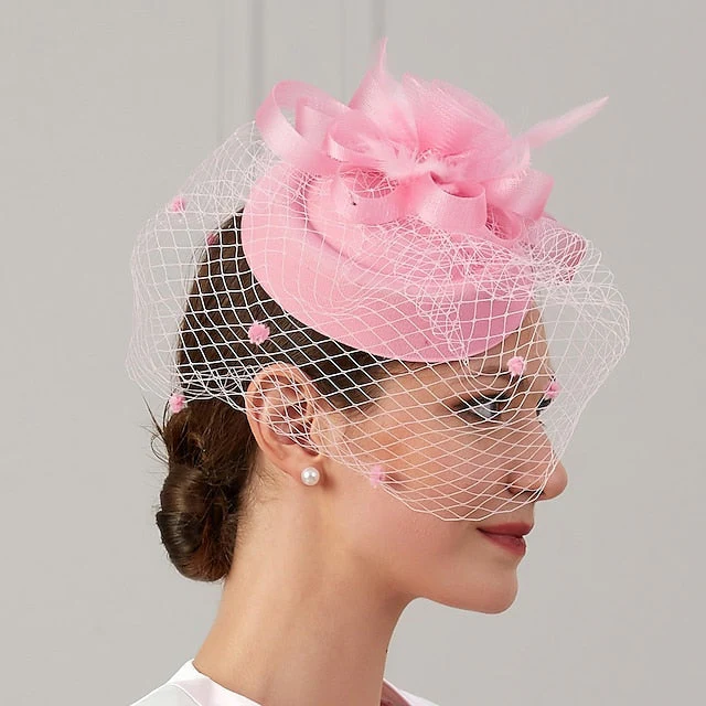 Fascinators Net Wedding Horse Race With Flower Feather Headpiece - 画像 (4)