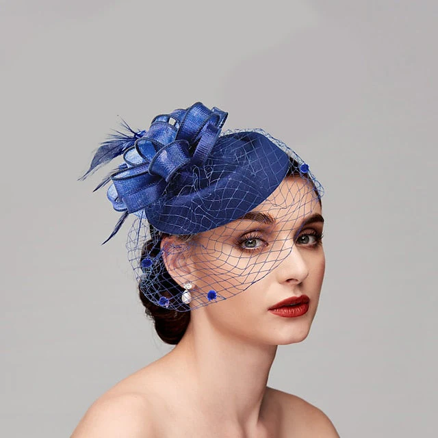 Fascinators Net Wedding Horse Race With Flower Feather Headpiece - 画像 (5)