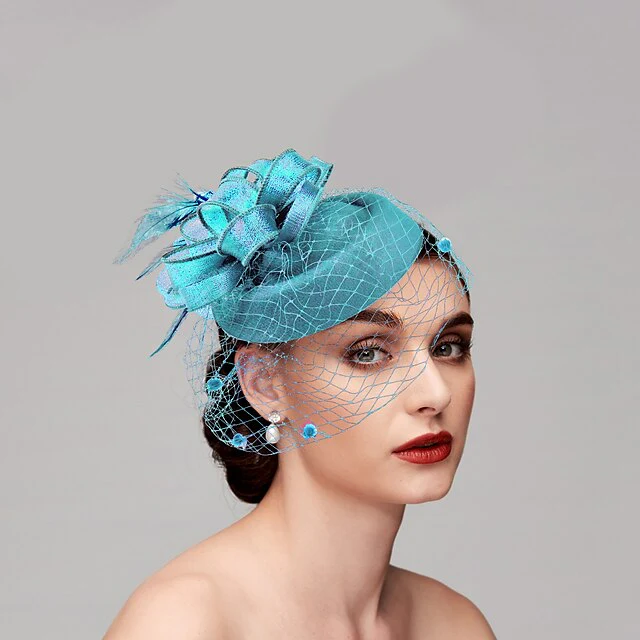 Fascinators Net Wedding Horse Race With Flower Feather Headpiece - 画像 (6)