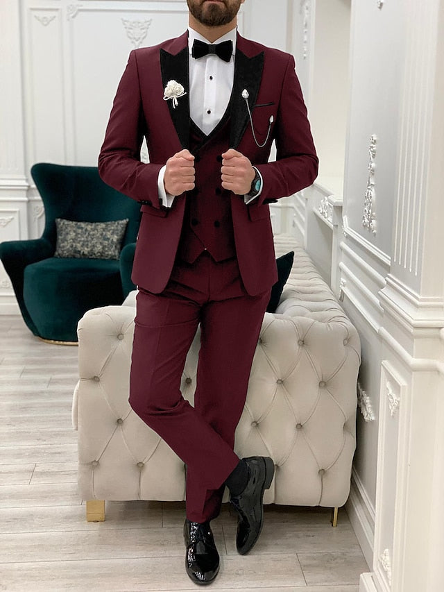 Men's Tailored Fit Single Breasted One-button 3 Pieces Solid Colored Wedding Suits - 이미지 2