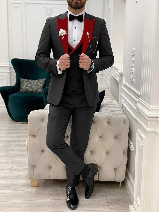 Men's Tailored Fit Single Breasted One-button 3 Pieces Solid Colored Wedding Suits - 이미지 5