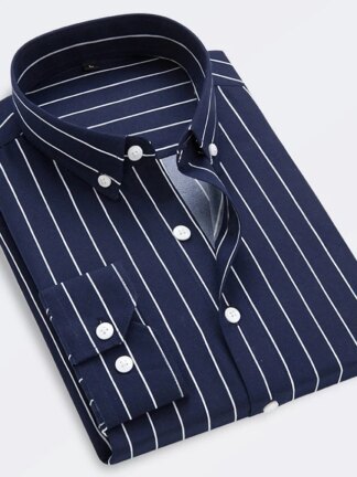 Men's Standard Fit Long Sleeves Lapel Stripe Shirt